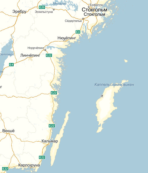 города Стокгольм и Кальмар на карте Швеции