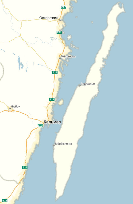 город Кальмар и остров Эланд на карте Швеции