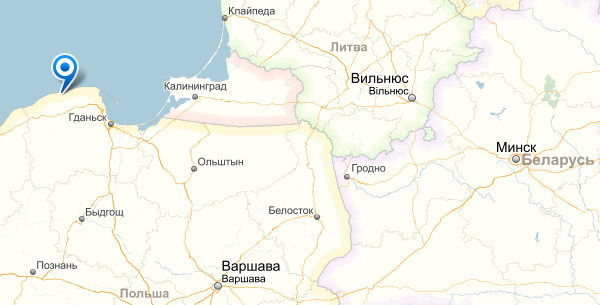 Леба на карте Польши и Беларуси