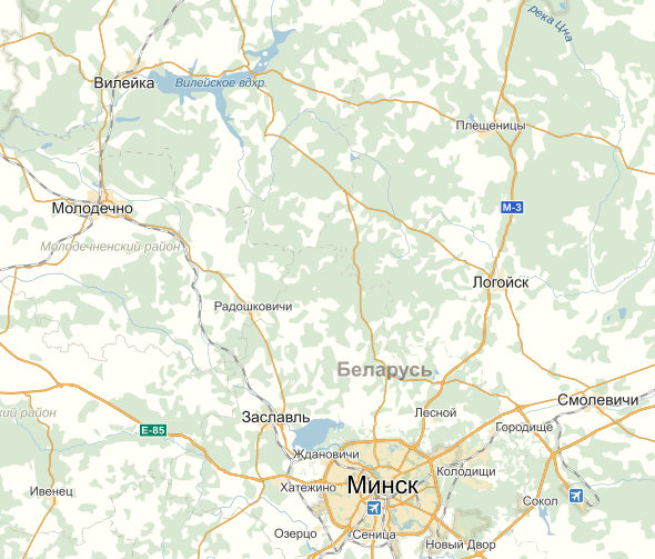Вилейское и Заславское водохранилище на карте Беларуси