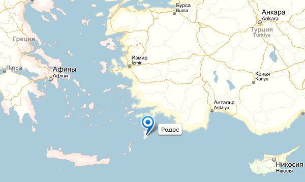 остров Родос на карте мира