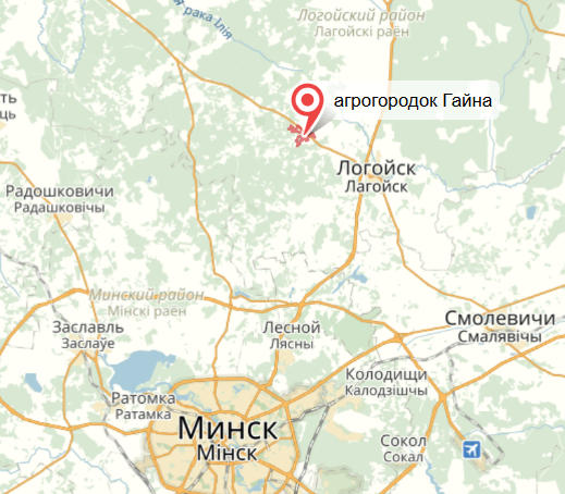 деревня Гайна на карте Беларуси