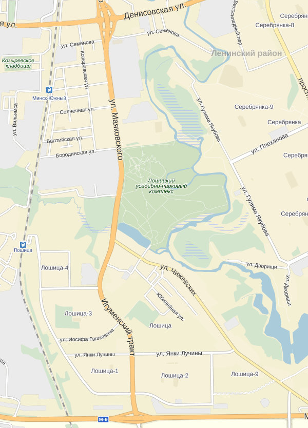 Лошицкий парк на карте Минска