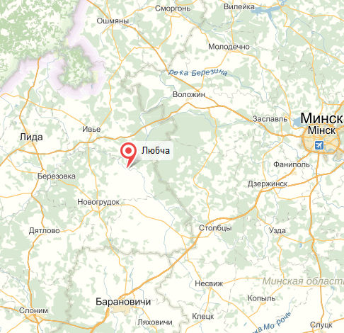 Любча и Любчанский замок на карте Беларуси