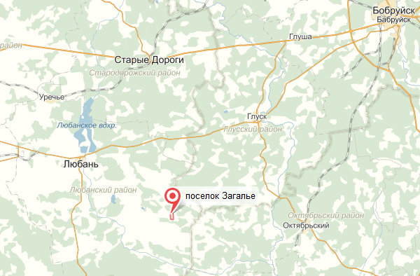 деревня Загалье Любанского района на карте Беларуси